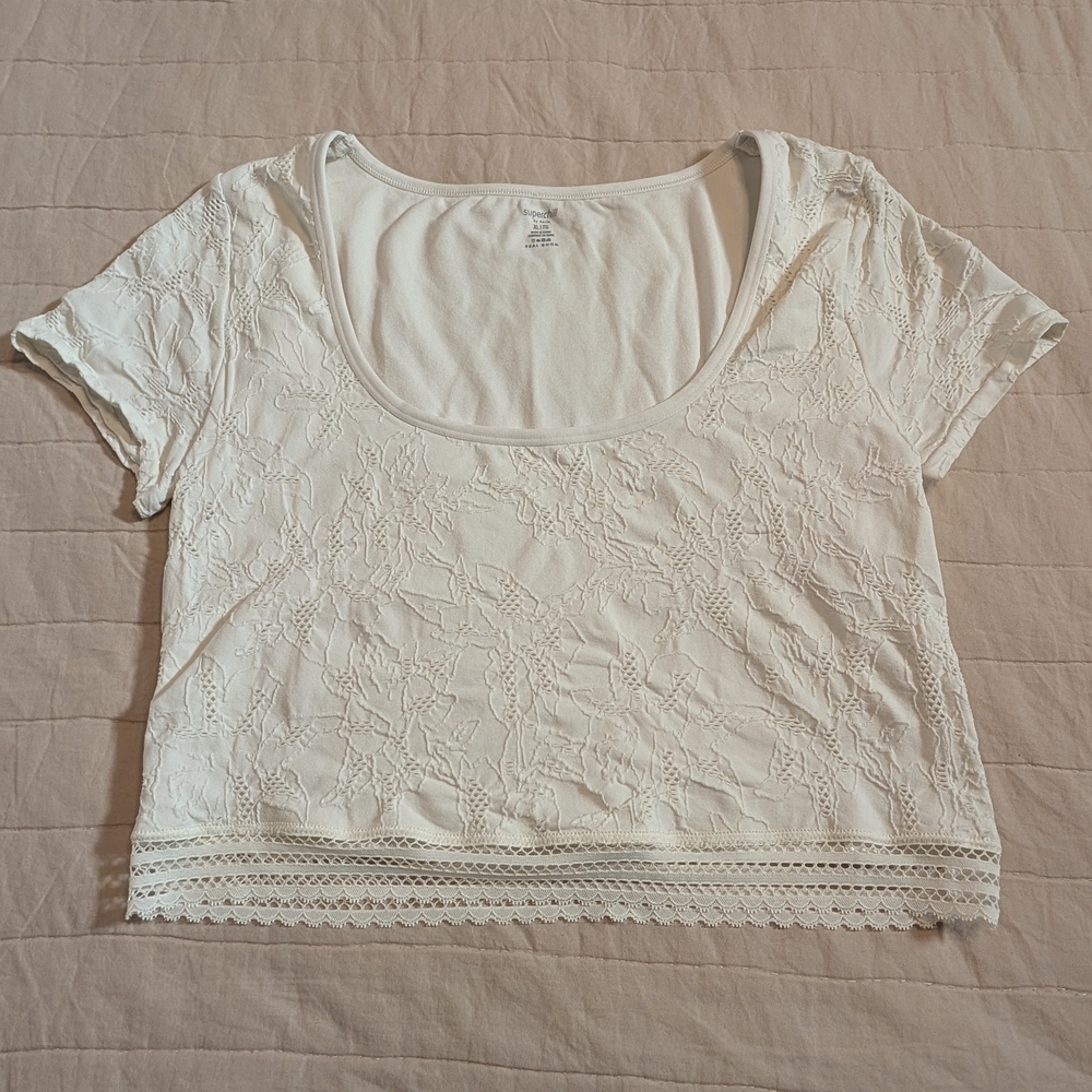 SALE -- Aerie Superchill Women's White Rib Baby Crop T-Shirt, Women's Size XL - Picture 2 of 10